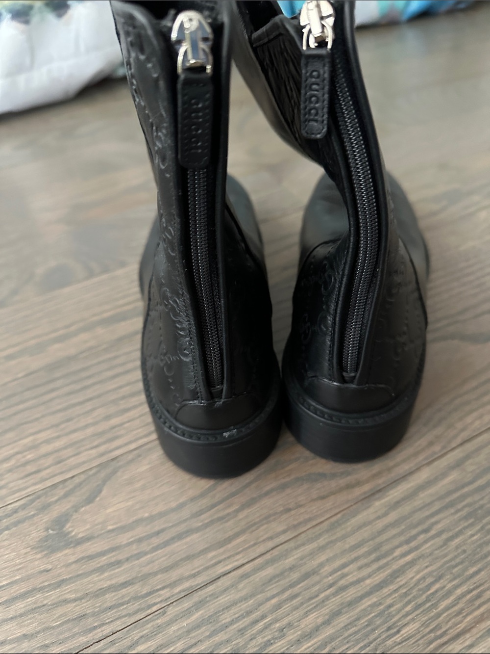 Gucci Black Embossed Leather Zip-Back Boots